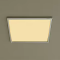 Square Ceiling Light with Silver Metal Frame and Soft Warm Light Mounted on Gray Ceiling