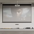 Projection Monitoring System For Home Theater With Projector Screen And Audio Equipment Setup