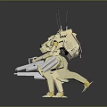 Beige Mechanical Robots With Weapons Standing On Smooth Surface With Reflections 3d model