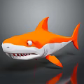 Orange Shark 3D Model With White Underbelly Sharp Teeth Round Eyes And Gray Background Reflection 3d model