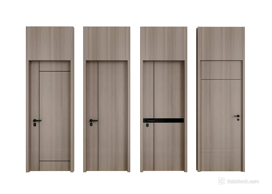 Wooden Hinged Doors With Modern Design And Various Panel Styles For Home 3d model 