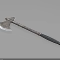 Vintage Handcrafted Axe With Metal Head Carved Handle And Black Grip