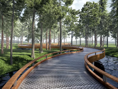 Modern metal plank road 3d model
