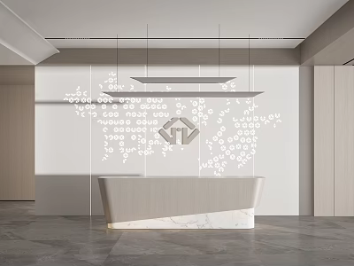 Modern Office Reception Desk With Marble Countertop And World Map Wall Design 3d model