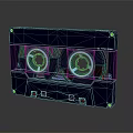 Synthwave Blue Cassette Tape With Glowing Rings Retro Musical Instrument Accessory Reflective Surface
