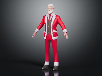 Santa Claus 3D Model With White Hair Beard And Red Formal Suit Standing Pose 3d model