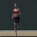 Woman Running Indoors in Pink Sports Bra and Gray Leggings with Gray Wall Background