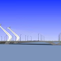 Modern White Cable Stayed Bridge Design Over Water With Blue Sky 3d model