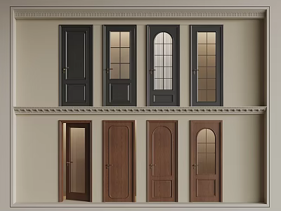 Black And Brown Hinged Doors With Glass Panels And Various Designs 3d model