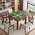 Wooden Entertainment Table With Green Surface Playing Cards Chips Four Chairs And Side Tables