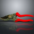 Red Handle Metal Pruning Shears Garden Cutting Tool With Reflective Surface 3d model