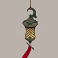 Traditional Chinese Lantern With Green Metal Frame Yellow Lattice Shade And Red Tassel