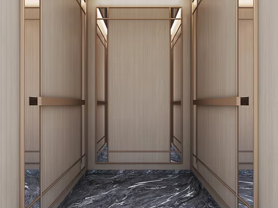 Modern Elevator Interior With Wooden Paneling And Marble Floor Design 3d model