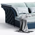 Light Blue Sectional Sofa with Dark Blue Accents Gray Pillows Throw Blanket and Coffee Table