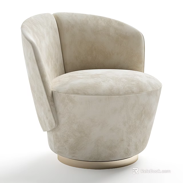 Modern Beige Velvet Leisure Chair With Curved Backrest And Round Metallic Base 3d model 