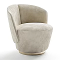 Modern Beige Velvet Leisure Chair With Curved Backrest And Round Metallic Base