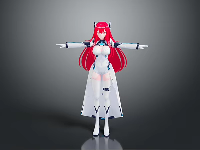 Game And Movie Character With Long Red Hair White Outfit Cloak And Arms Outstretched 3d model
