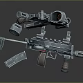 3D Rendered Futuristic Weapon Collection Featuring Modern Assault Rifles With Metallic Finish Scope And Magazine