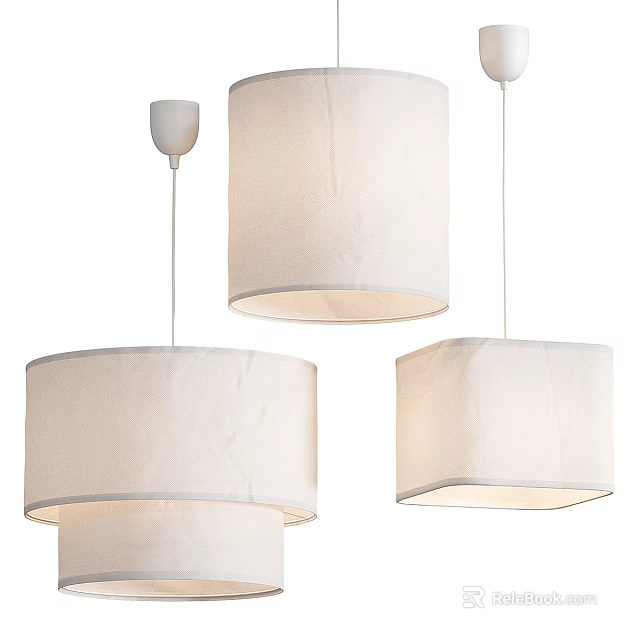Modern White Fabric Shade Pendant Lights With Different Shapes For Home Decor 3d model 