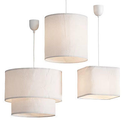 Modern White Fabric Shade Pendant Lights With Different Shapes For Home Decor 3d model