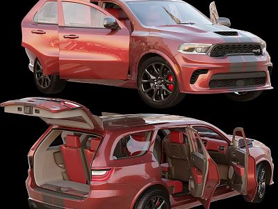 Red SUV With All Doors Opened And Trunk Showing Interior 3d model
