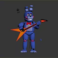 Blue Rabbit Robot Playing Orange Electric Guitar With Floating Musical Notes 3d model