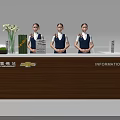 Chevrolet Information Reception Desk with Brown White Design Vase Green Plant and Staff