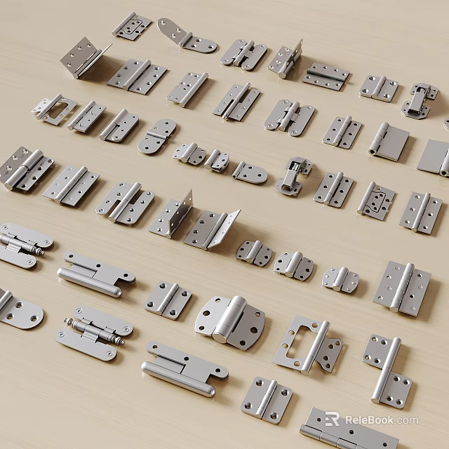 Assortment Of Metal Hardware Tools Hinges And Connectors 3d model 