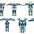 Multiple Blue Robot Action Figures With Various Poses And Detailed Mechanical Design 3d model