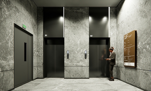 modern elevator hall 3d model