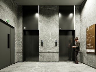 modern elevator hall 3d model