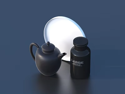 Modern Home Daily Use Black Teapot and Label Design Bottle with White Plate 3d model