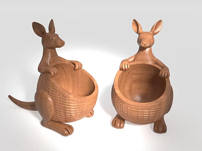 Fresh Fruit Display In Wooden Kangaroo Shaped Bowls For Home Decor 3d model