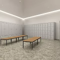 Spacious Locker Room Interior With Neatly Arranged Lockers And Long Wooden Tables