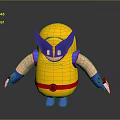 Yellow Armored 3D Character With Blue Helmet Red Belt And Claw Weapons