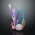 Colorful Aquatic Animals With Purple Tube Corals Green Seaweed Orange Octopus And Jellyfish