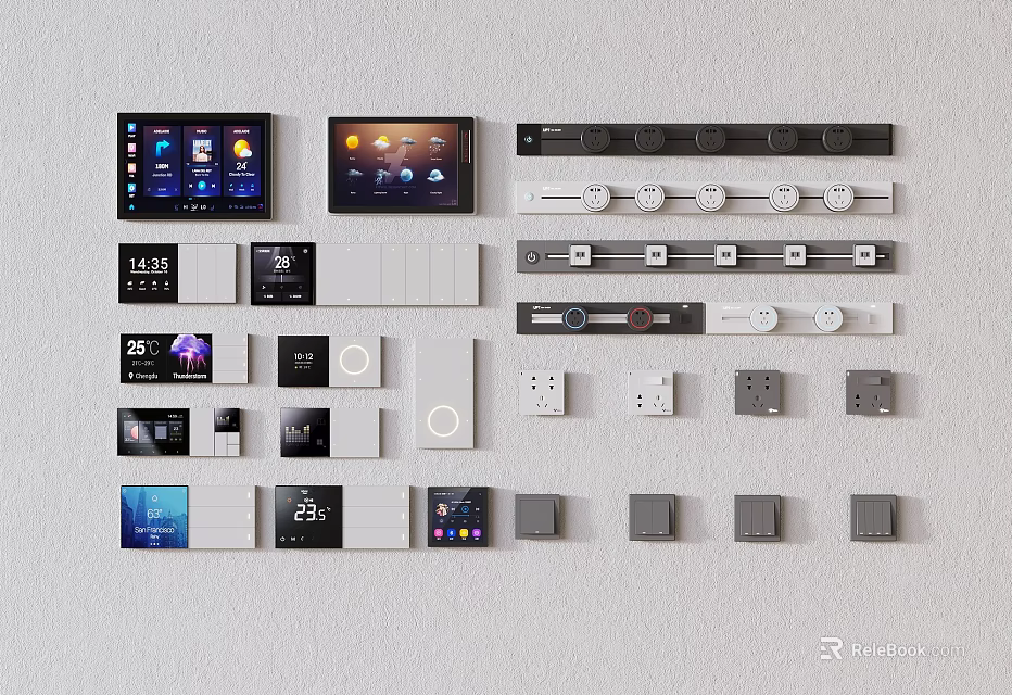 Smart Home Switch Panels With Various Modern Designs Digital Displays And Color Options 3d model 