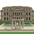 Elegant Classic Detached Villa Featuring Symmetrical Exterior Circular Pool And Columned Pavilion