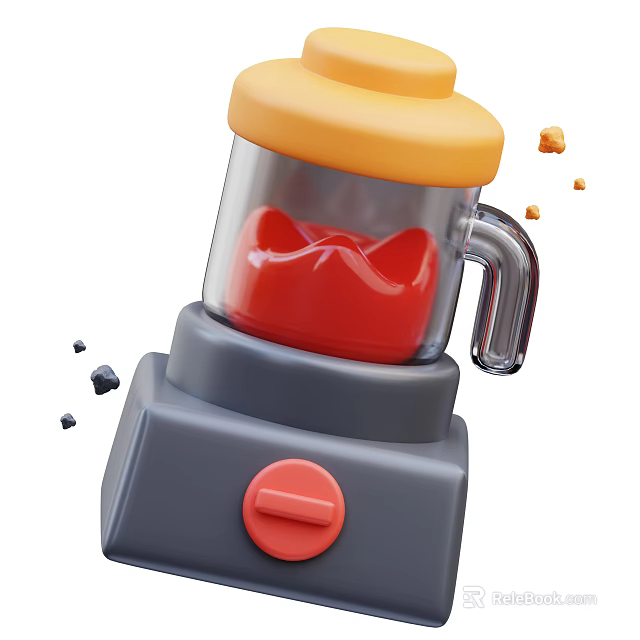 Colorful Electric Blender With Yellow Lid Gray Base Red Liquid And Splashing Particles 3d model 
