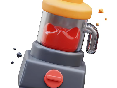 Colorful Electric Blender With Yellow Lid Gray Base Red Liquid And Splashing Particles 3d model