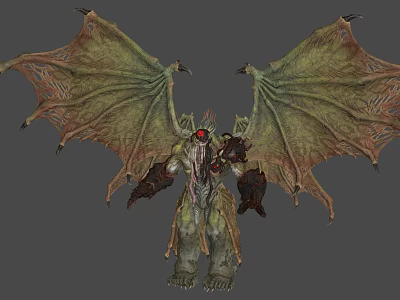 Game Movie Character Featuring Giant Wings Red Glowing Eye Sharp Claws And Green Scaled Body 3d model