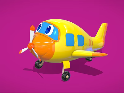 Yellow Electric Toy Airplane With Cute Design Blue Windows Orange Nose Propeller And Wheels 3d model