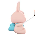 Pink Rabbit Ears Plush Toy with Cute Expression Holding Selfie Stick and Blue Star Strap