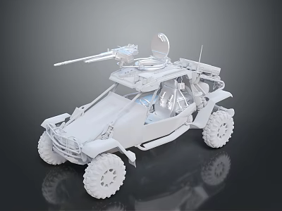 Off Road Military Vehicle With Mounted Machine Gun Radar Antenna And Large Wheels 3d model