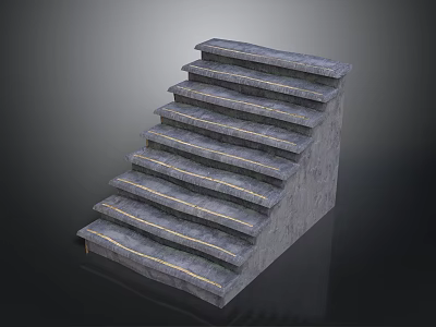 Architectural Concrete Staircase Structure With Gray Steps And Yellow Edge Lighting 3d model