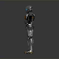 Game And Movie Character In Gray Orange Blue Armored Suit With Helmet And Mechanical Parts