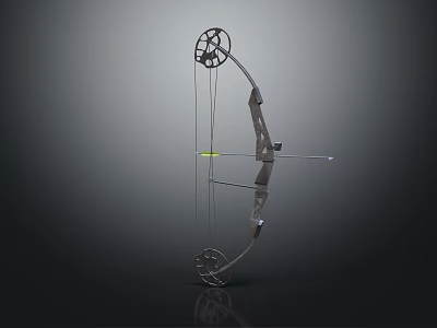Modern Compound Bow Featuring Pulley System Silver Metal Frame And Bowstring Design 3d model