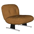 Modern Brown Leather Accent Chair with Tufted Back Pleated Seat and Black Metal Legs