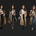 Four Women Showcasing Stylish Coat Outfits With Handbags And Casual Pants