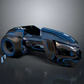 Futuristic Concept Car With Sleek Black Body And Blue Accents Open Top Design